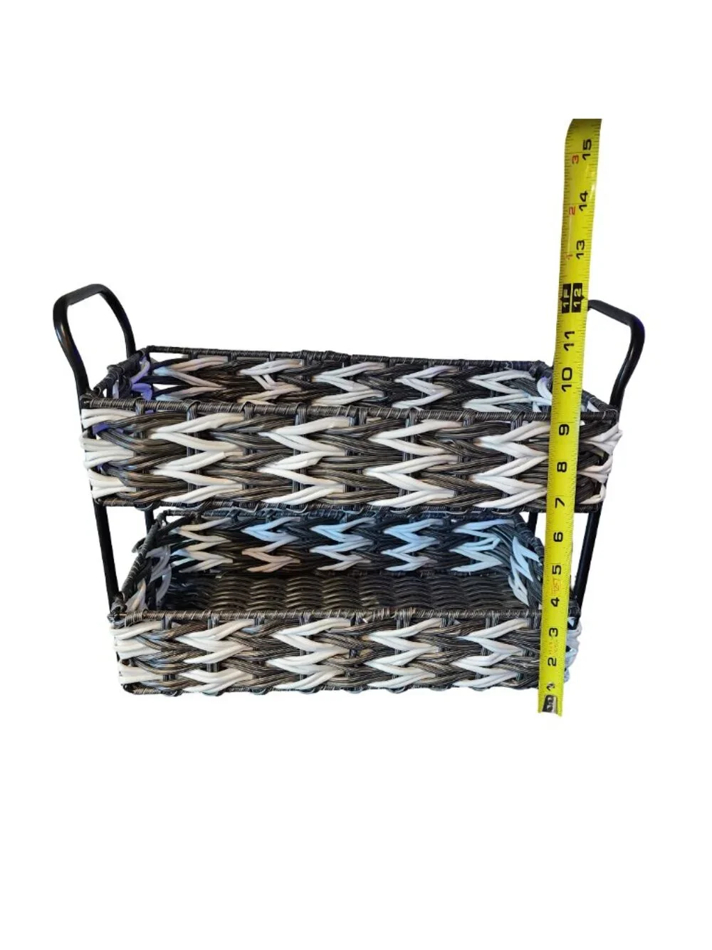 2-Tier Black/White Woven Basket Storage Organizer | NWOT